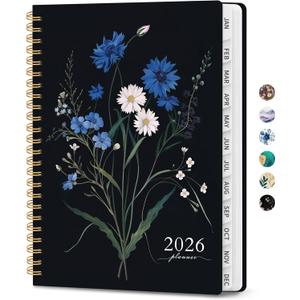 2026 Planner, Weekly and Monthly Planner for Women, January 2026 - December 2026, Hardcover 2026 Calendar Planner Book with Tabs, Inner Pocket, Spiral Bound, Perfect for Office Home School Supplies - A4 (8.5" x 11"), Floral Whispers