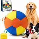 10/18/22" Calming Jumbo Ball for Dogs Durable Tear-Resistant Inflatable Big Ball Tough Herding for Play Exercise Toy with Heavy-Duty Handle Cover & Pump Fun Doggy Herding Dog Giant Tennis(A,22in)