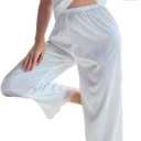 OYOANGLE Women's Silk Satin Lace Pajamas Sleeveless Pjs Set 2 Piece V Neck Cami and Pants Loungewear Sleepwear Medium