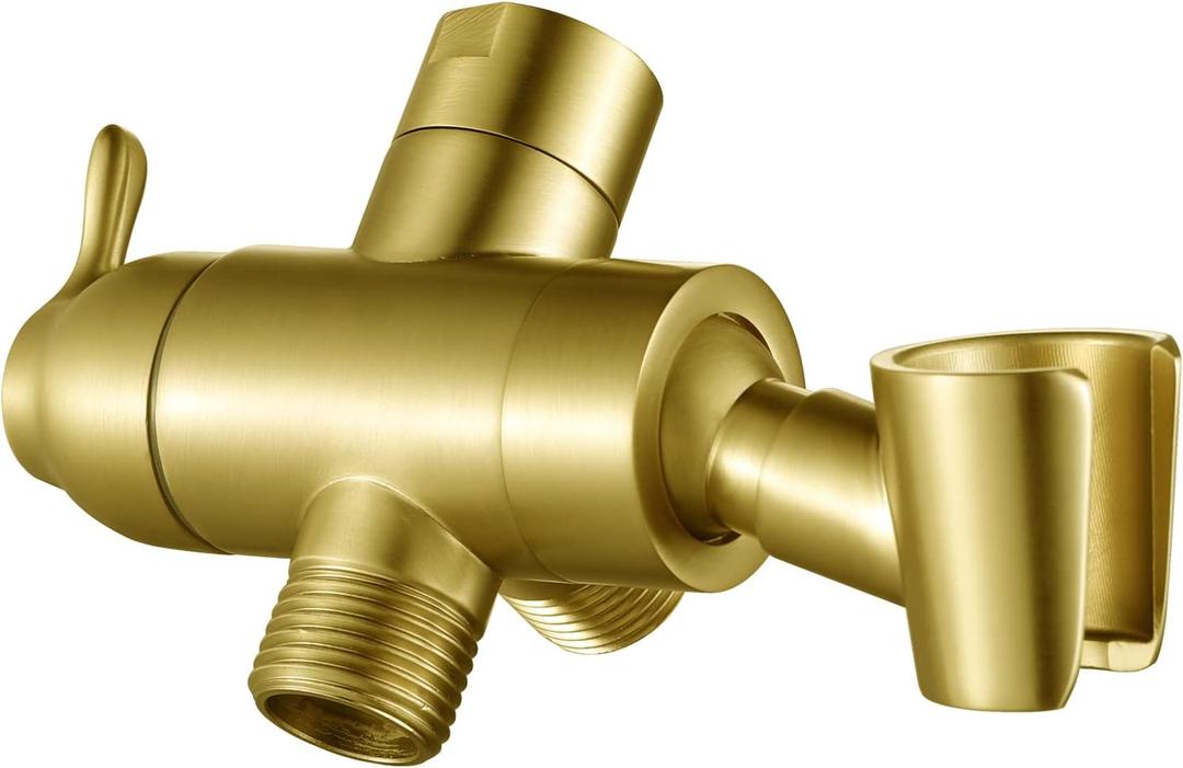 Metal Shower Arm Diverter with Handheld Mount, G1/2" 3-Way Shower Diverter Valve Bathroom Universal Showering System Replacement for Handheld Wand and Fixed Sprayer, Brushed Gold