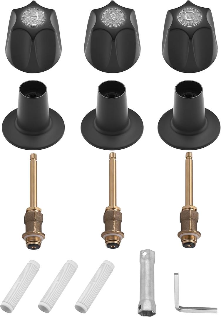 Bathtub& Shower 3-Handle Remodel/Rebuild Trim Kit Replacement for Price Pfister Verve, 3 Knob Metal HandleMatte Black