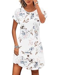 Sundresses Women Summer Beach T Shirt Short Sleeve Floral Casual Dresses, Flower White-2XL