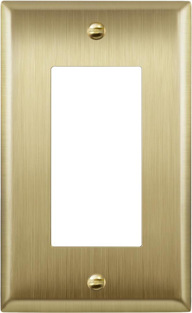 ENERLITES Decorator Switch or Outlet Metal Wall Plate, Stainless Steel Outlet Cover, Corrosion Resistant, Size 1-Gang 4.50" x 2.76", Stainless Steel 201, 7731-BB, Brushed Brass, Gold