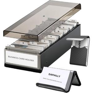 Business Card Holder for Desk, Business Card Holder Organizer, Credit Card Organizer Case File Index Card Box Storage,with A-Z Tabs, Storage up to 800 Cards (3.5 x 2.2), Metal Structure