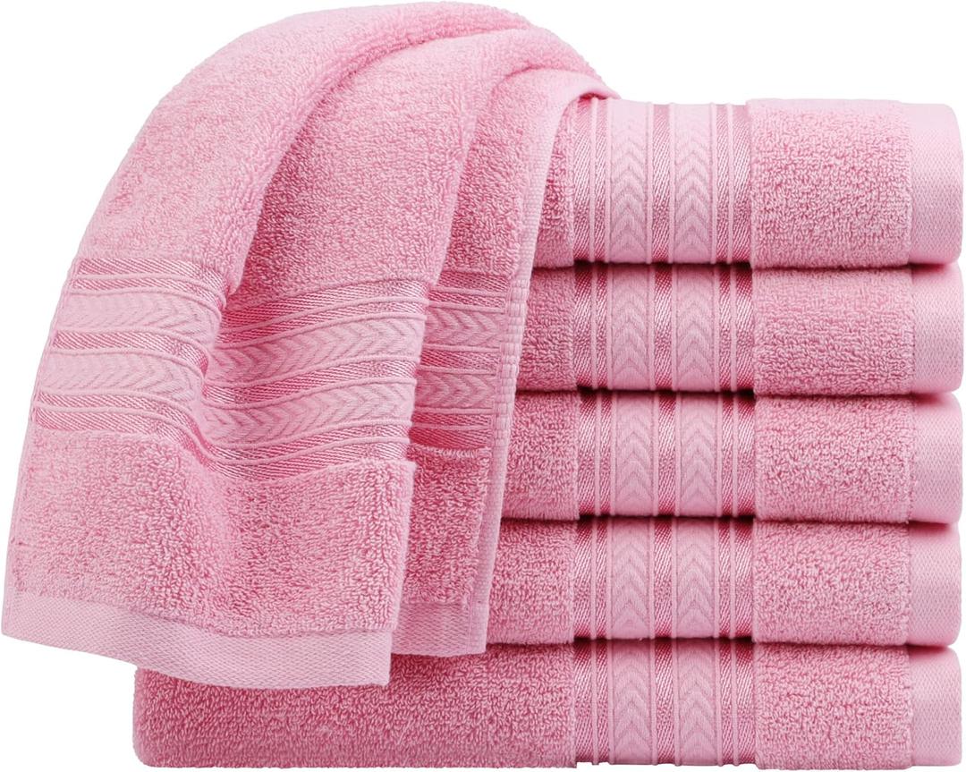 PiccoCasa Hand Towels for Bathroom 13 x 29 Inches 100% Cotton (6 Pack), Soft & Highly Absorbent Oversized Cotton Guest Towels for Hotel Spa, Face Towels Washcloth Pink