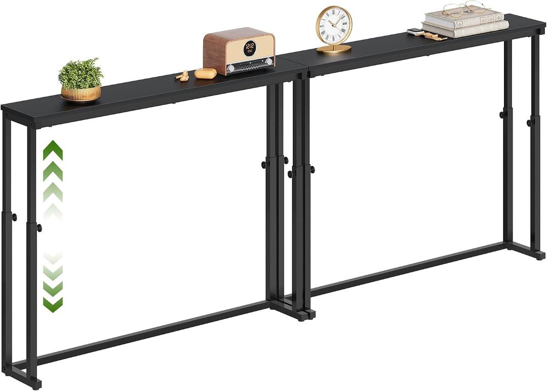 Gewudraw 78.7" Console Table Set of 2, Sofa Table with Adjustable Height 19.9"-31.5", Skinny Behind Couch Table for Living Room, Entryway,Bedroom,Black