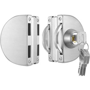 Glass Door Lock with Stainless Steel Double Bolts Swing Push, Double Sliding Security Door Lock with 5 Keys,Fits on 0.315 inch to 0.47 inch Thick Glass