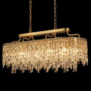 12-Lights Modern Gold Crystal Chandeliers for Dining Room Light Fixtures Over Table | L36" Luxury Crystal Chandeliers for Kitchen Island | Oval Hanging Lighting for Living Room Bedroom Bathroom