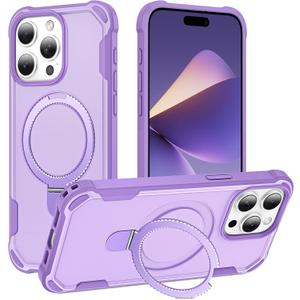 Compatible with iPhone 15 Pro max Case with Invisible Magnetic Kickstand [Compatible with MagSafe] [10-FT Military Drop Protection] Hard Back Soft Edge Promax Case 6.7 Inch, Purple