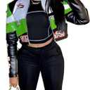 VOIKERDR Leather Jacket Women Zipper Moto Biker Short Leather Jacket Women Bomber Jacket Women Faux Leather Jacket (Large, Green)