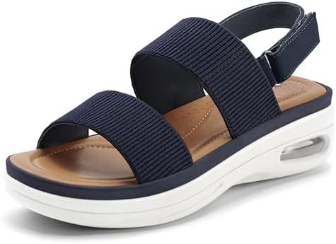 mysoft Women's Walking Sandals Comfortable Air Cushion Knit Elastic Ankle Strap Open Toe Platform Sandals Summer Shoes (Size: 7.5)