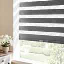 Cordless Zebra Blinds for Windows, Free-Stop Pull Down Roller Shades, Dual Layer Privacy for Day and Night, Light Filtering Door Shades for Home Office Easy to Install(27" W x 72" H, Grey)