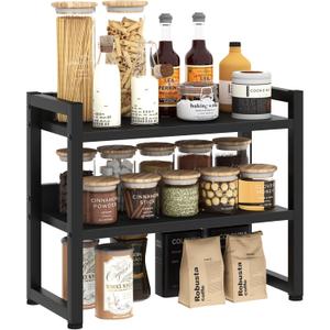 Kitchen Countertop Shelf Organizer, 3 Tier Large Kitchen Storage Spice Rack Cabinet Organizer with Metal Leg for Countertop Pantry, Coffee Bar Organizer, Bathroom Countertop Organizer, Black