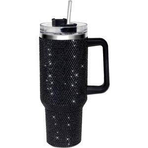 40oz Tumbler with Handle-Glitter Rhinestones Tumbler Bling Cups Stainless Steel Water Bottle Diamond Studded Tumbler for Women-Birthday Gifts for Women, Mom, Wife, Girlfriend (40 oz, Black)