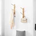 2 Pack Small Vertical Coat Rack Wall Mount, Bamboo Coats Hooks Clothes Holder Hanger for Wall Coat Hat Jacket Clothing Bathroom Robes Entryway(Natural)