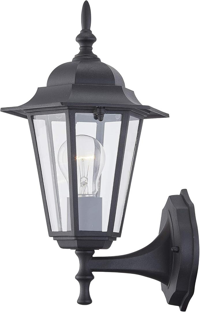 WISBEAM Outdoor Wall Lantern, Black Wall Sconce for House Porch Lighting Fixture, E26 Base 60W Max, Metal Housing Plus Glass, Wet Location Rated, ETL Qualified, Bulbs not Included (1 Pack)