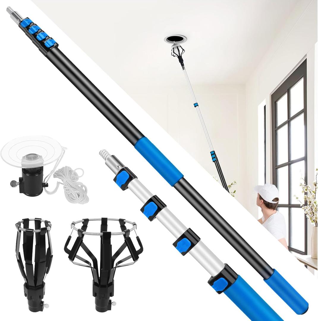 26 FT Reach Light Bulb Changer for High Ceilings,20FT Telescopic Extension Pole for High Ceilings and Recessed Lights,High Reach Light Bulb Changer with Baskets and Suction Cup,Light Bulb Removal Tool