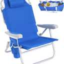 SUNNYFEEL Low Beach Chair, 5-Position Lay Flat Reclining, Backpack Portable Folding Chair with Cooler Bag & Cup Holder, Heavy Duty 350 LBS, Compact for Beach, Camping, Travel (New Blue)