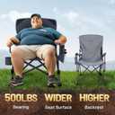 EVER ADVANCED Oversized Folding Camping Chair, for Adults Heavy Duty Lawn Chair with Side Pockets, Portable Collapsible Quad Chair for Outside, Support Up to 500lbs, Grey, Large