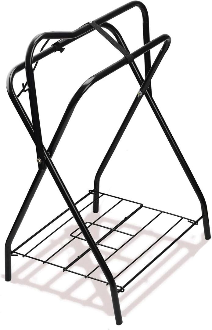 Saddle Rack Portable Folding Horse Saddle Stand for English and Western Saddles,28" L x 19" W x 37.5" H,Black