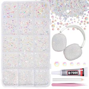 12000Pcs Clear AB Rhinestones for Bedazzling Kit, 2/3/4/5/6mm Mix Sizes Jelly Bedazzling Resin Gems, Gems Bedazzling for Crafting, Flatback Rhinestones for Craft DIY Face Makeup Crafts Tumblers