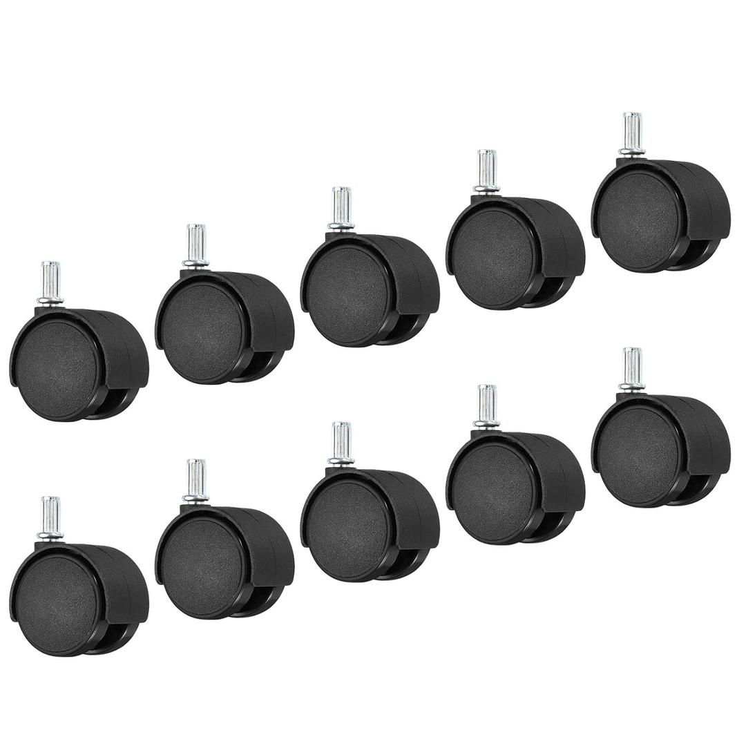 PATIKIL 1.5 Inch Stem Swivel Casters, 10 Pack Nylon 360 Degree Swivel Stem Wheels for Chair Desk Furniture Replacement, Black