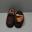 LA PLAGE Men's Moccasin Slippers Memory Foam Warm Plush House Slippers, Indoor Outdoor Comfortable Winter House Shoes (11, Dark Brown)