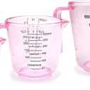 Plastic Measuring Cup Set, Kitchen Cooking and Baking Seasoning Liquid Measuring Cup, Multiple Scale Identification, with Handle and Triangle Mouth, 150ml, 300ml, 600ml, 3-piece Set (Pink)
