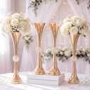 Domensi 4 Pcs Gold Trumpet Vases for Centerpieces 21.6 Inch Tall Metal Flower Stands Crystal Gold Vase for Wedding Tables Birthday Party Event Home Decor