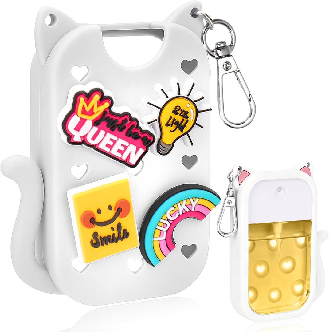 5 x Mity rain Hand Sanitizer Spray Case Compatible With Touchland, Cute Silicone Hand Sanitizer Holder Keychain with 4 Charms, Portable Refillable Sanitizer Accessory, Gift for Women And Teens