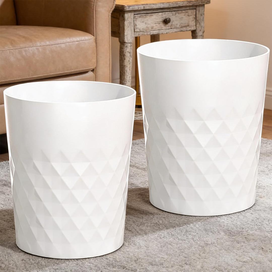 Bathroom Trash Can 1.8 Gallon Garbage Can Waste Basket Recycling Bin for Dorms Bedrooms Offices Kitchens, 2 Pack White
