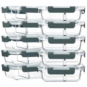 M MCIRCO 10-Pack,30 Oz Glass Meal Prep Containers 2 Compartments Airtight Lunch Bento Boxes with Lids, Glass Food Storage Containers, Microwave, Oven, Freezer and Dishwasher