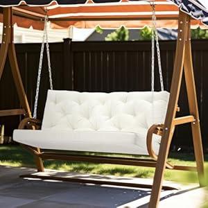 Wenqik 2-3 Seater Porch Swing Cushions with Backrest 60 x 40 x 4 Inch Thick Outdoor Waterproof Bench Pad Patio Swing Replacement Cushion, Split Design, Soft for Garden, Lawn, Backyard(Natural White)