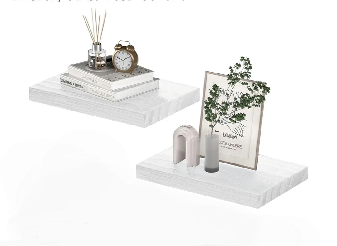 Small Floating Shelves for Wall - 12 x 9 Inch White Shelves for Bedroom, Living Room, Bathroom, Kitchen, Office Decor Set of 3
