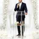 Large Acrylic Podium with Wheels, Adjustable Lectern with Storage Shelf