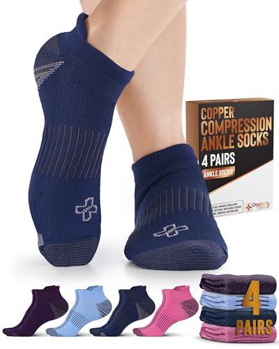Doctor's Select Copper Ankle Compression Socks for Women and Men - 4 Pairs | Compression Ankle Socks for Women | Arch Support Socks | Ankle Compression Socks for Men | Blue, Light Blue, Purple, Pink Medium