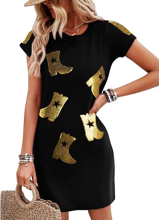 Cowboy Western Dress for Women: Vintage Rodeo Graphic Dresses Country Music Sundress Short Sleeve Cowgirl Outfits