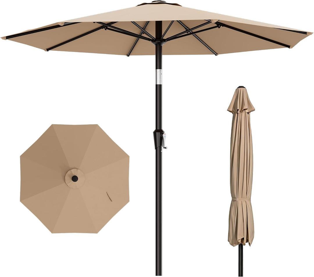 AreShark 10 FT Outdoor Patio Umbrella, Patio Table Umbrella with Push Button Tilt and Crank, Outdoor Patio Umbrellas with 8 Fiberglass Ribs, Patio Umbrellas for Market, Garden, Pool (Beige)