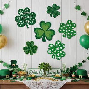 AceOrbit 6 Pcs St Patrick's Day Wall Decor Hanging Metal Shamrock Wall Art Rustic Irish Lucky Clover Sign Farmhouse Happy St. Patrick's Day Shamrock Hanging Ornament for Home Indoor Outdoor