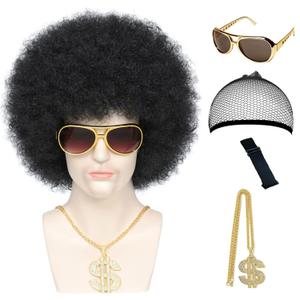 70s Afro Wig for Men Unisex Kinky Curly Big Disco Costume Wig 70s 80s Outfits Funny Wig for Cosplay Party (Black) (1B#)