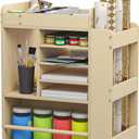 lukar Wooden Art Storage Cart with Wheels, 25.6" Art Supply Storage Organizer Cart, Multi-Functional Rolling Utility Carts for Kid, Arts Activity Carts for Storing A4 Paper, Brushes, Paint