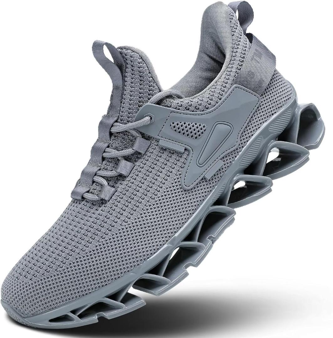 Mens Walking Shoes Running Slip on Tennis Casual Fashion Blade Sneakers Comfort Workout Sport Athletic Trainers (7, Grey)