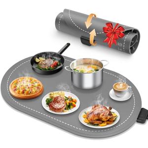 seenlast Warming Mat for Food with Adjustable Temperature Timer,10S Fast Heating Silicone Food Warmers for Parties Buffet and Home Daily,Food Warming Mat with Insulating Pad Raised Feet Protects Table (24"x15", Gray)