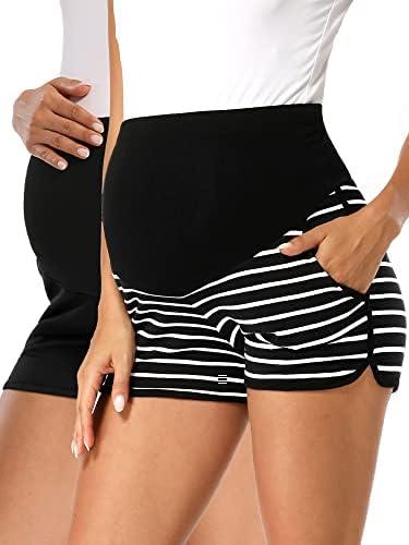 fitglam Women's Maternity Shorts Over Belly Pregnancy Lounge Workout Running Pajama Sleep Shorts with Pockets, L