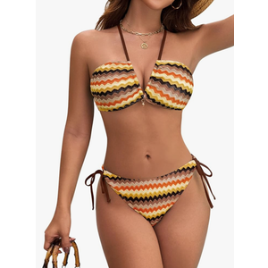 Blooming Jelly Women's Bikini Sets Sexy Two Piece Swimsuit Cheeky Colorblock Stripes String Mid Rise Bathing Suit Size M