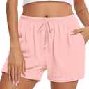 Cotton Pajama Shorts for Women Soft Sleep Shorts Casual Elastic Waist Pj Bottoms with Drawstring & Pockets, L
