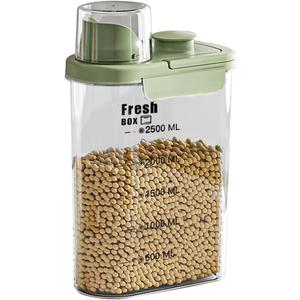 KTBLVFN Airtight Rice Storage Container,with Pour Spout & Measuring Cup, BPA-Free - Transparent Dry Food Canister for Cereal, Flour, Pet Food, Oatmeal, Pantry Storage (Light Grass Green, 2800ml)