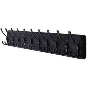 Dseap Coat Rack Wall Mounted - 10 Tri Hooks, 38-1/4" Long, Heavy Duty Wooden Wall Coat Hanger Coat Hook for Clothes Hat Jacket Clothing, Black