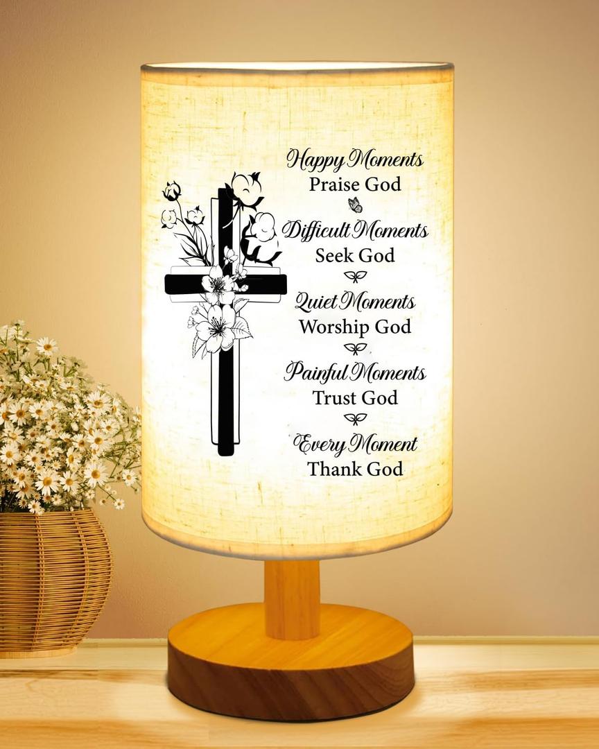 Christian Gifts for Women Faith, Inspirational Fabric Table Lamp Gifts, Christmas Birthday Gifts for Women, Men, Sister, Friends, Religious Gifts for Women, Bedside Table Lamp