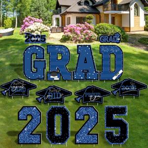 14 PCS Graduation Yard Signs - Blue Class of 2025 Congratulations Signs for School & College Graduation Parties